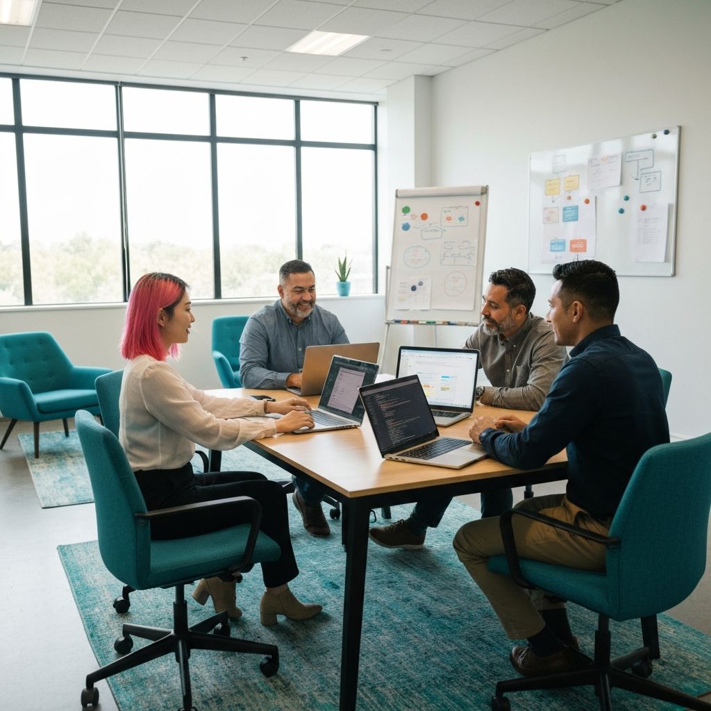 The eloom team collaborating in a modern office space